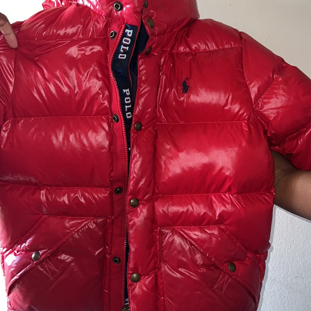 Boys polo puffer jacket (size is medium 10/12) as seen in the photo.